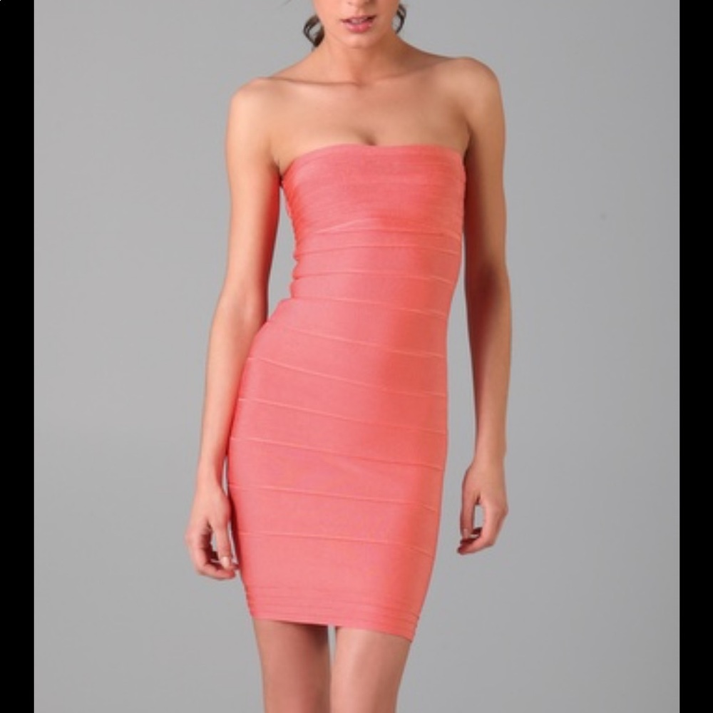 Herve Leger Peach Blush Strapless Dress - Picture 2 of 6